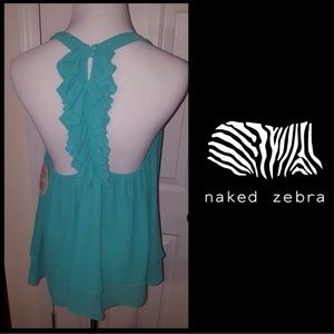 NAKED ZEBRA - SLEEVELESS RUFFLED BACK TOP SZ: L